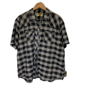 Authentic Western Youngbloods Black and Gray Plaid Short Sleeve Shirt Si…